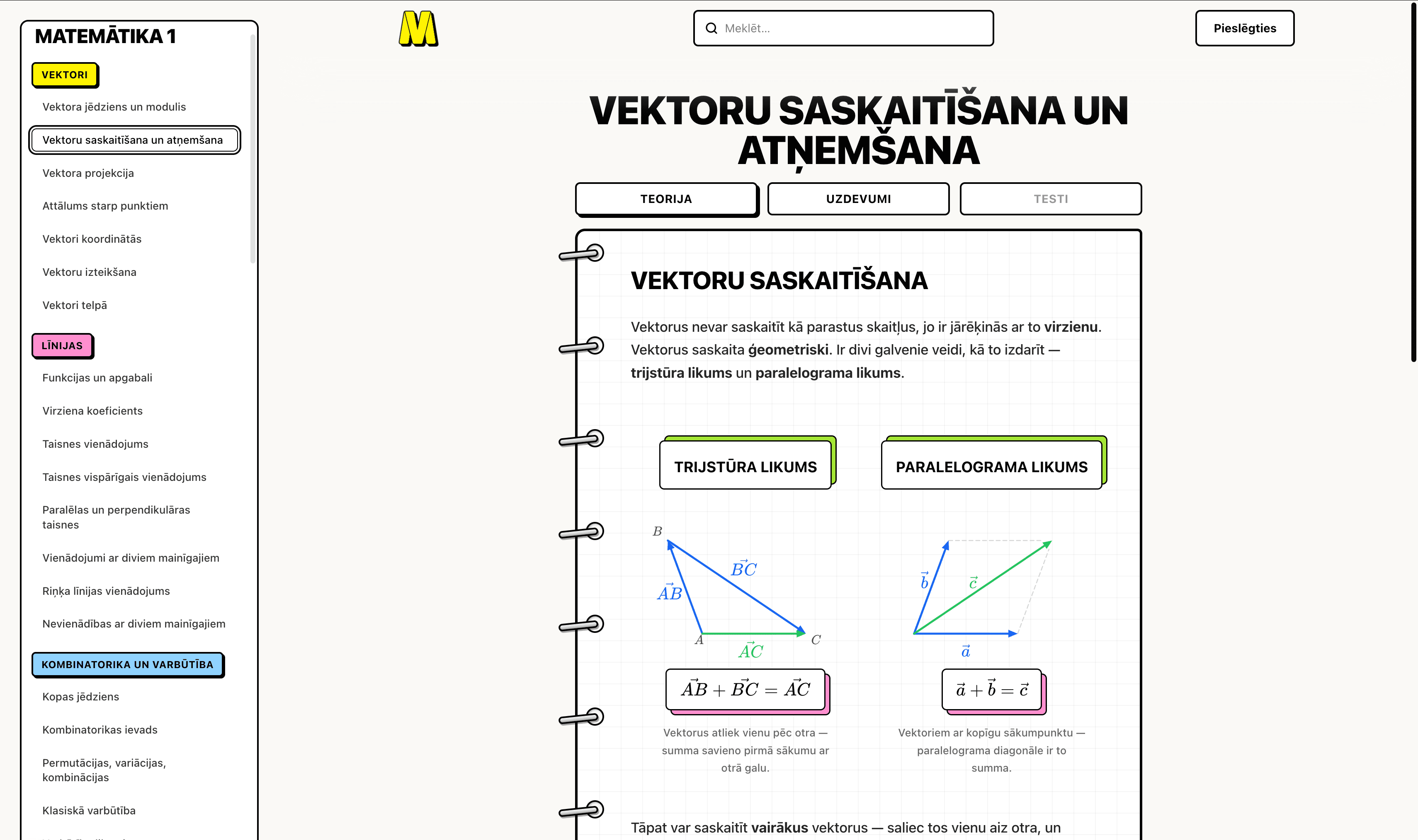 Vienības riņķis teorijas lapa